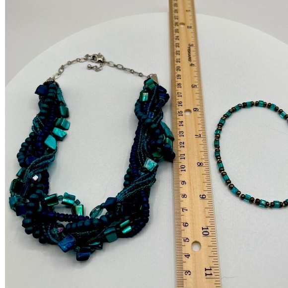 Turquoise Beaded Necklace & Bracelet Set - Perfect For Inner Mermaid N44 - Picture 5 of 6